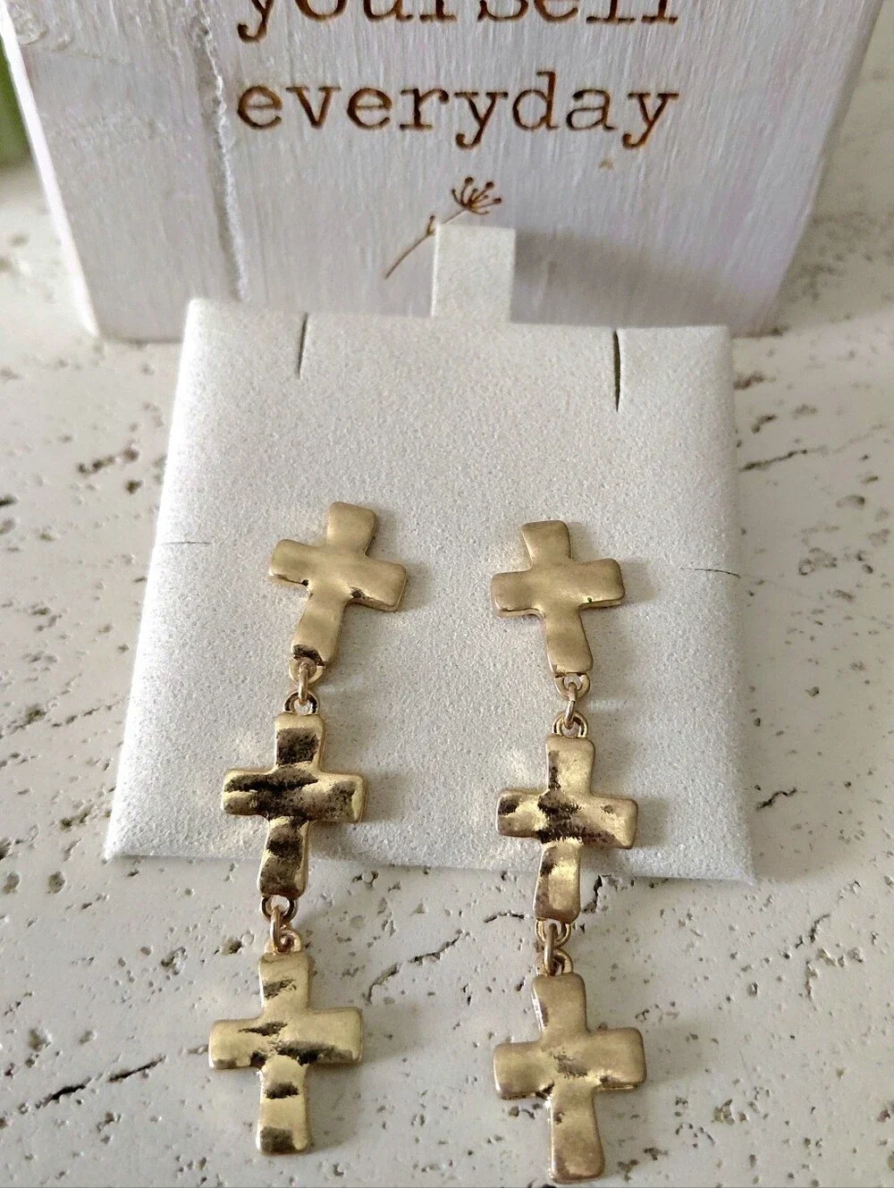Gold Triple Cross Drop Earrings - Women Jewelry